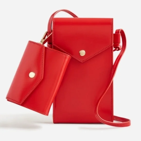 J. Crew Vibrant Red Crossbody Bag and Wallet - Picture 1 of 7